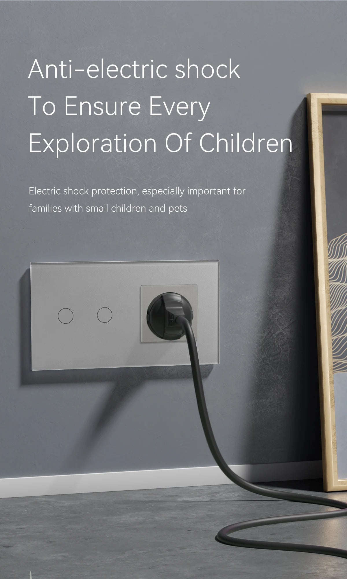 Bseed EU-Standard 1/2/3 Gang Licht-Touch-Schalter Home Wandschalter Graues Glas Sensorschalter Typ-C USB-Stromladebuchsen.