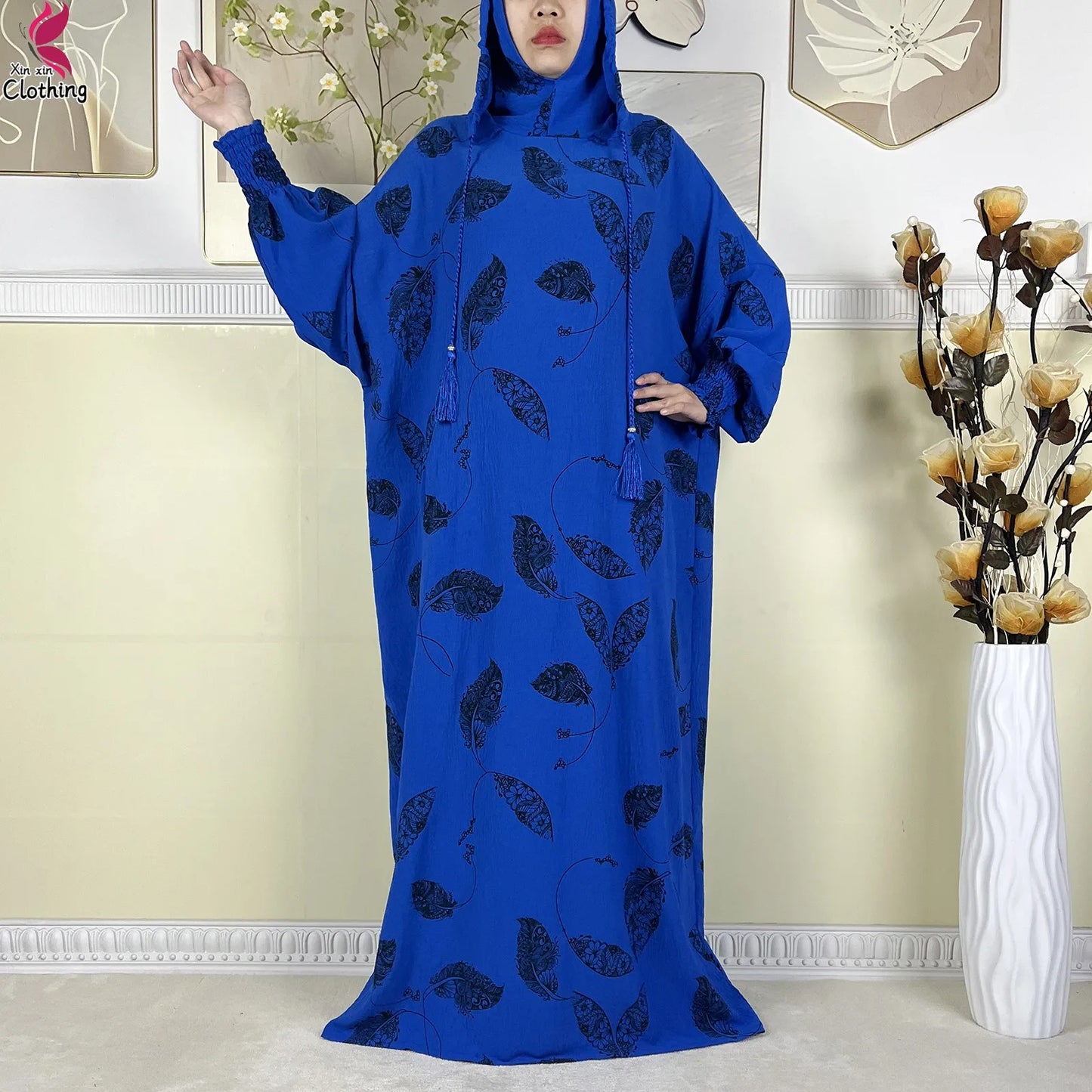 New Ramadan Muslim Cotton Two Hats Abaya Femme Prayer Garment Clothing Dubai Islamic Maxi Arab Robe Muslimic Kaftan Women Dress.