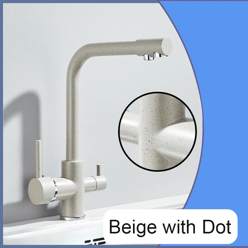 Balck Kitchen Filtered Faucet Brass Purifier Faucet Dual Sprayer Drinking Water Beige with Dot Vessel Sink Mixer Tap Torneira