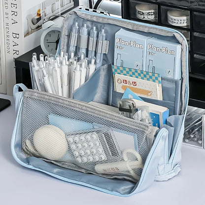 Waschbarer Federmäppchen-Organizer, großes Fassungsvermögen, mehrere Fächer, Netztasche, Aufbewahrungstasche für Schule, Büro, Reisen, Unisex-Geschenk.
