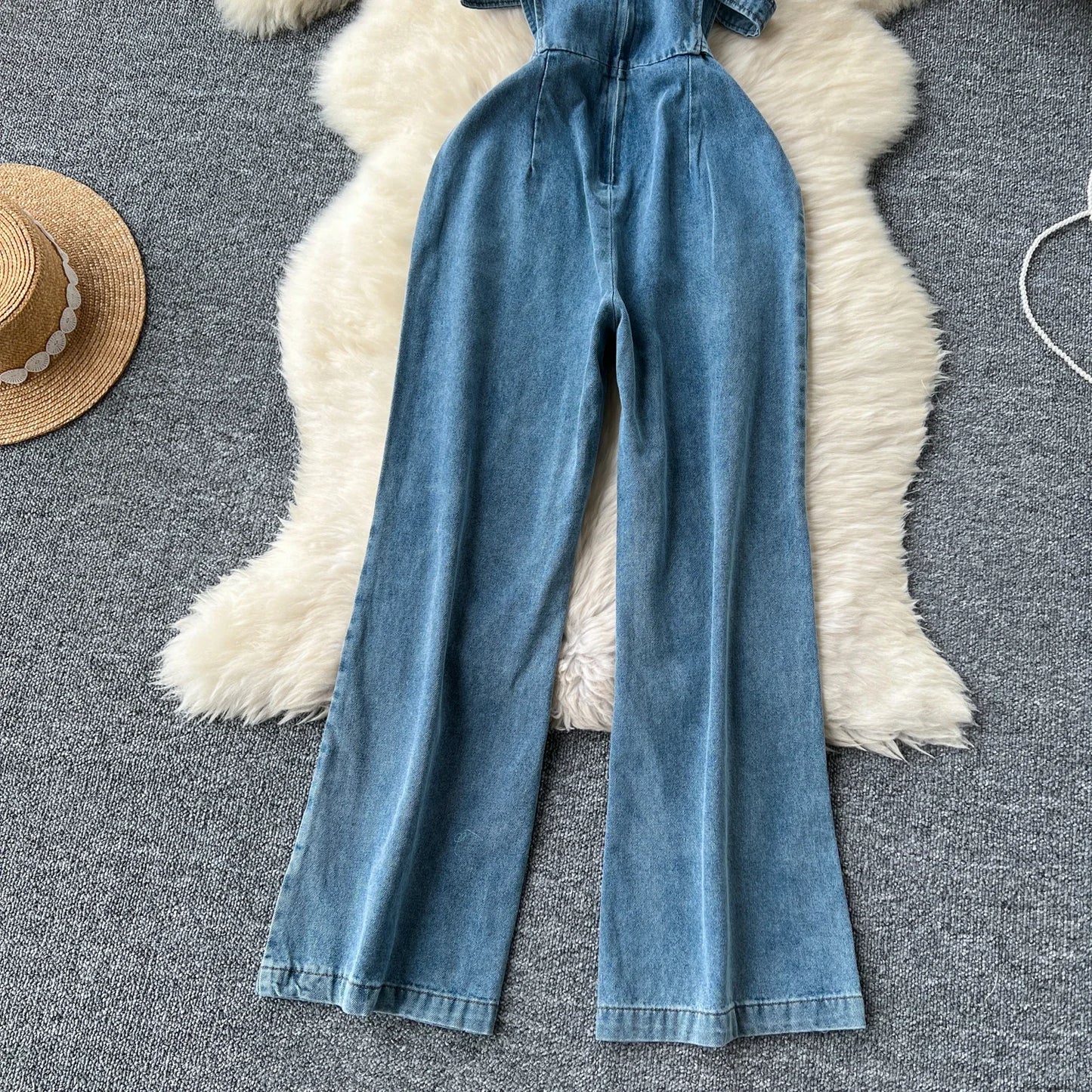 Jumpsuits Women Denim Suspender Jeans One Piece Wide Leg Pants Washed Mom Distressed Pockets Trousers Summer 2025 Streetwear.