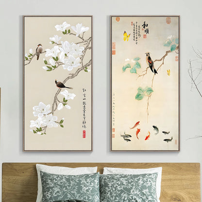 Chinese Simple Ink Art Canvas Poster Flower And Bird Wall Painting Prints Pictures Bedroom Corridor Living Room Decoration Mural.