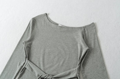 Sexy Long Sleeve T-Shirt Women's Waist Cinched Shoulder Bared Strap Design Autumn 2025 Irregular Halter Neck Top for Trendy Girl.