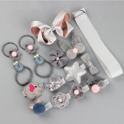 18 Pcs Hair Clip Set Cute Hair Accessories Girl Cartoon Hair Clip Headwear Bow Flower Animal Hairpin Hair Ring Box Not Included.