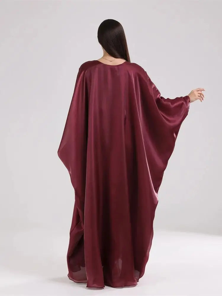Batwing Butterfly Satin Abaya Dubai Luxury Muslim Kaftan Maxi Dress Abayas For Women Kebaya Robe Caftan Marocain Femme Vestidos.