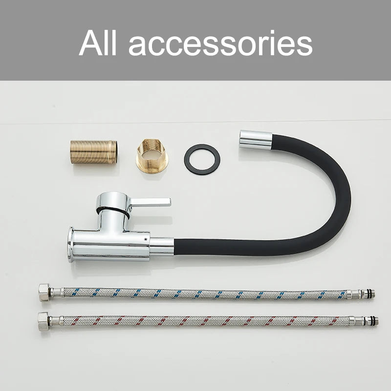 Kitchen Sink Faucet Flexible Water Pipe 360° Rotation Single Handle Deck Mount Cold Hot Water Mixer Water Tap