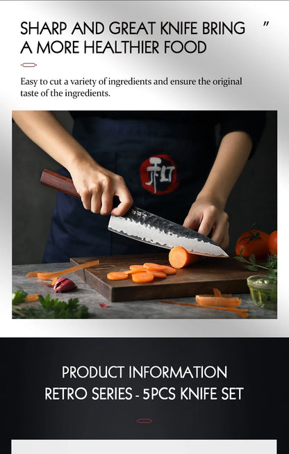 HEZHEN 1PC-5PC Kitchen Knife Set Chef Utility Stainless Steel 3 Layers Composite Steel Santoku Nakiri Kitchen Accessories.