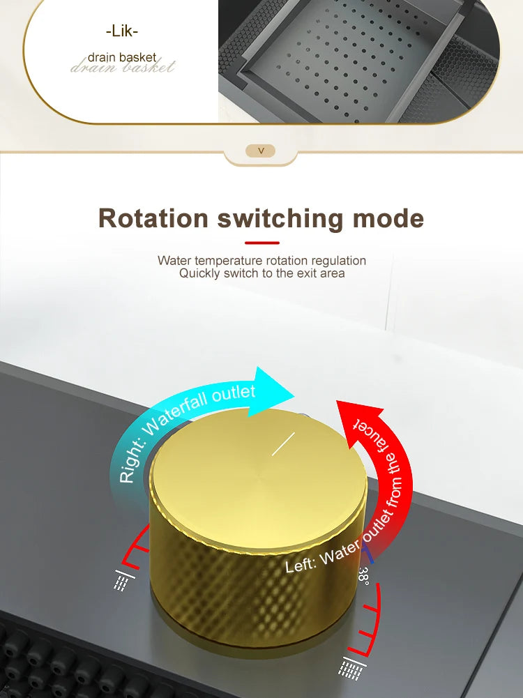 Waterfall Sink Kitchen Stainless Steel Topmount Sink Embossed Large Single Slot Wash Basin With Multifunction Tank Low Price