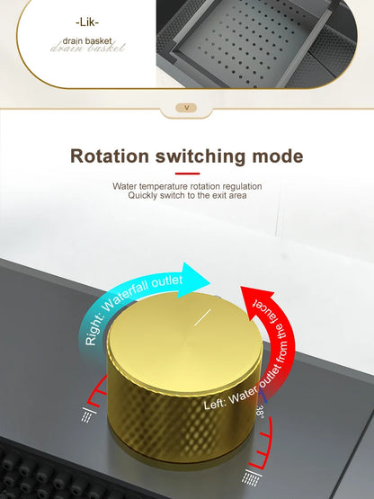 Waterfall Sink Kitchen Stainless Steel Topmount Sink Embossed Large Single Slot Wash Basin With Multifunction Tank Low Price