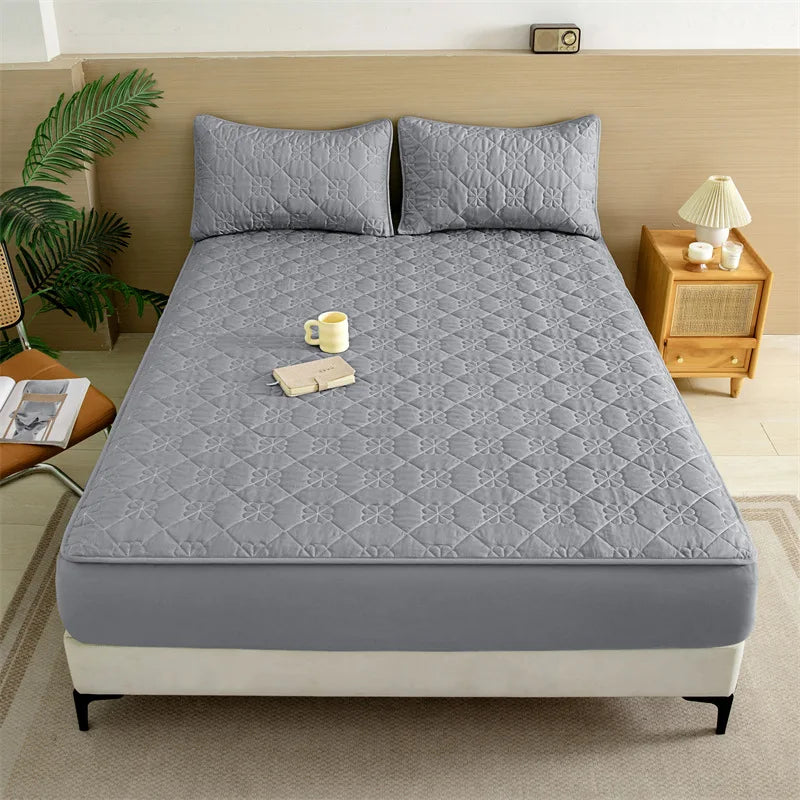 Flower Pattern Adjustable Fitted Sheet Quilted Cotton Fabric Mattress Protector With Elastic Band 90/120/150/180 Solid Color Bed