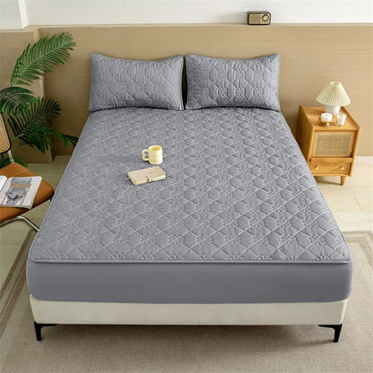 Flower Pattern Adjustable Fitted Sheet Quilted Cotton Fabric Mattress Protector With Elastic Band 90/120/150/180 Solid Color Bed