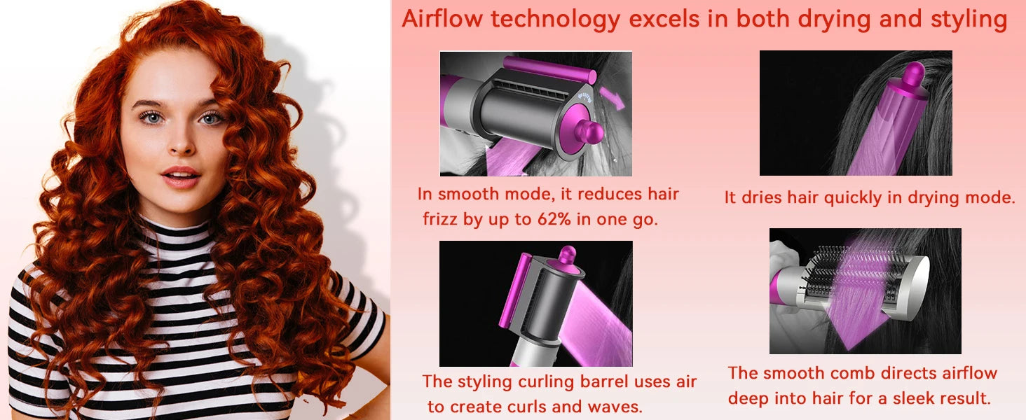 Professional 6IN1 1300W Multi-Functional Hair Styler - Dry, Straighten, Curl with Brush, Ideal for Salon & Home Use.