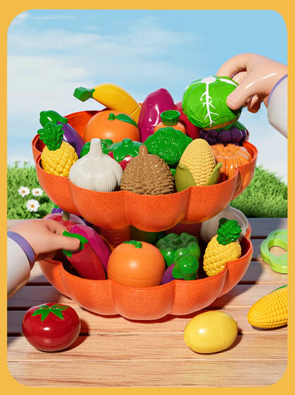 Kid Pretend Play Kitchen Toy Set Simulation Cut Fruit Vegetables Sensory Game Make Pizza Food Cook Girl Interactive Education To