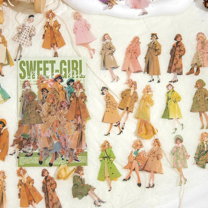 60 pcs Hand malerei Mode süße Mädchen Menschen Aufkleber Vintage Cartoon Mode Mädchen Sammelalbum Ölgemälde Illustration Aufkleber.
