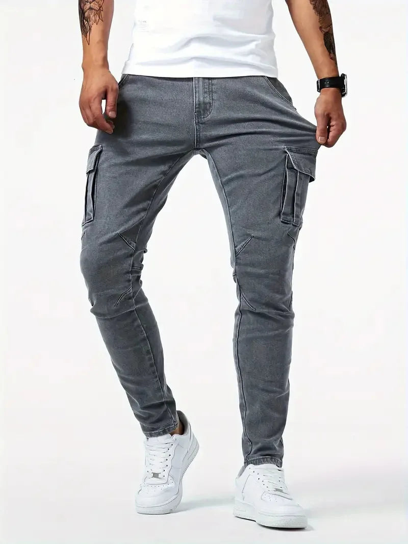 Neue Jeans Herren Seitentasche Skinny Jeans Schlank Einfarbig Hohe Taille Denim Bleistift Hosen Sommer.