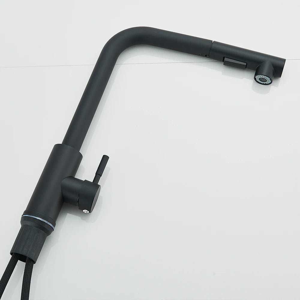 Black Pull Out Kitchen Sink Faucet Two Model Stream Sprayer Nozzle Stainless Steel Hot Cold Wate Mixer Tap Deck