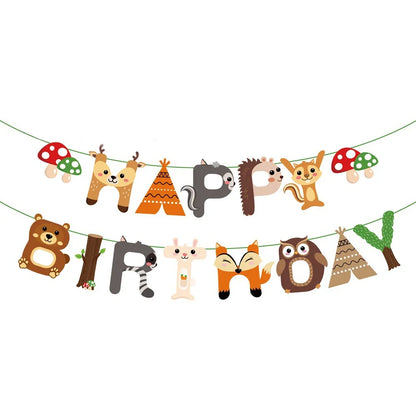 Cartoon Tiere Party Einweg Geschirr Wilde Bär Fuchs Wald Tiere Party DIY Dschungel Safari Alles Gute Zum Geburtstag Baby Dusche Dekor.