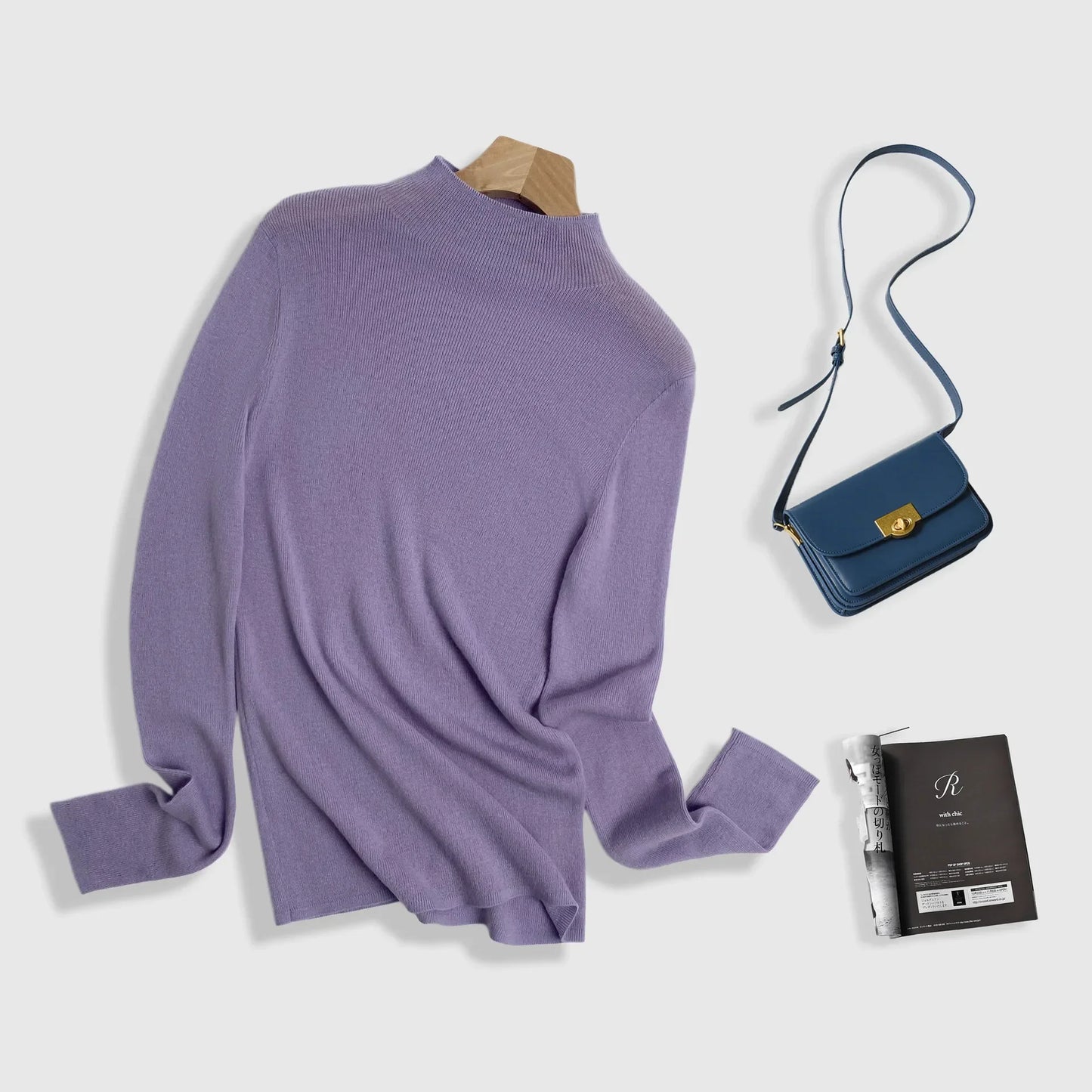 100% Ultra-fine Merino Wool Sweater Autumn and Winter Loose and Simple Semi-turtleneck Wool Bottoming Shirt Multi-color Sweater