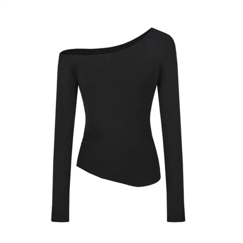 Vintage Solid Off Shoulder T Shirt Women Autumn Sexy Slash Neck tshirts Cotton Long Sleeve Chic Irregula Streetwear Slim Top Y2k