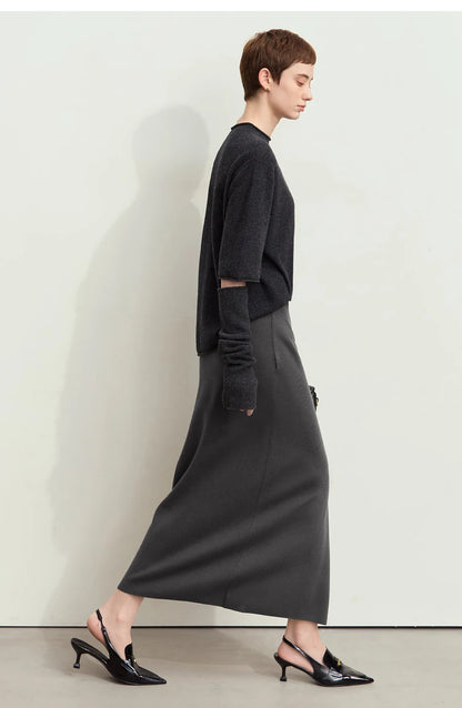 AMII Minimalist Elegant Basics Knitted Skirts for Women 2024 Winter New Elastic Waist Straight Lady Commuter Long Skirt 12443250