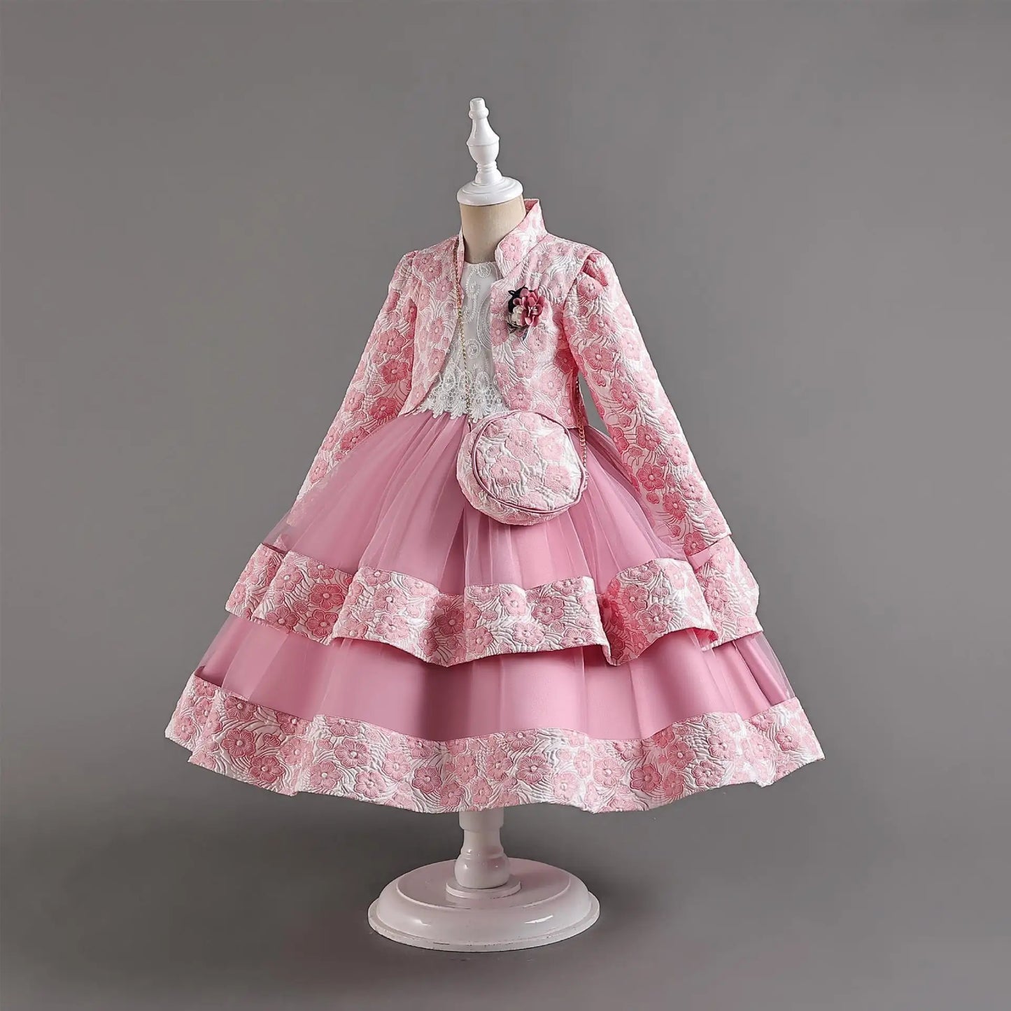 Neues Mädchenkleid, zweiteiliges Set, 3–10 Jahre alt, wunderschönes Weihnachts-Performance-Kleid, Herbst-Party-Abschlussballkleid für Mädchen