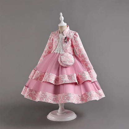 Neues Mädchenkleid, zweiteiliges Set, 3–10 Jahre alt, wunderschönes Weihnachts-Performance-Kleid, Herbst-Party-Abschlussballkleid für Mädchen