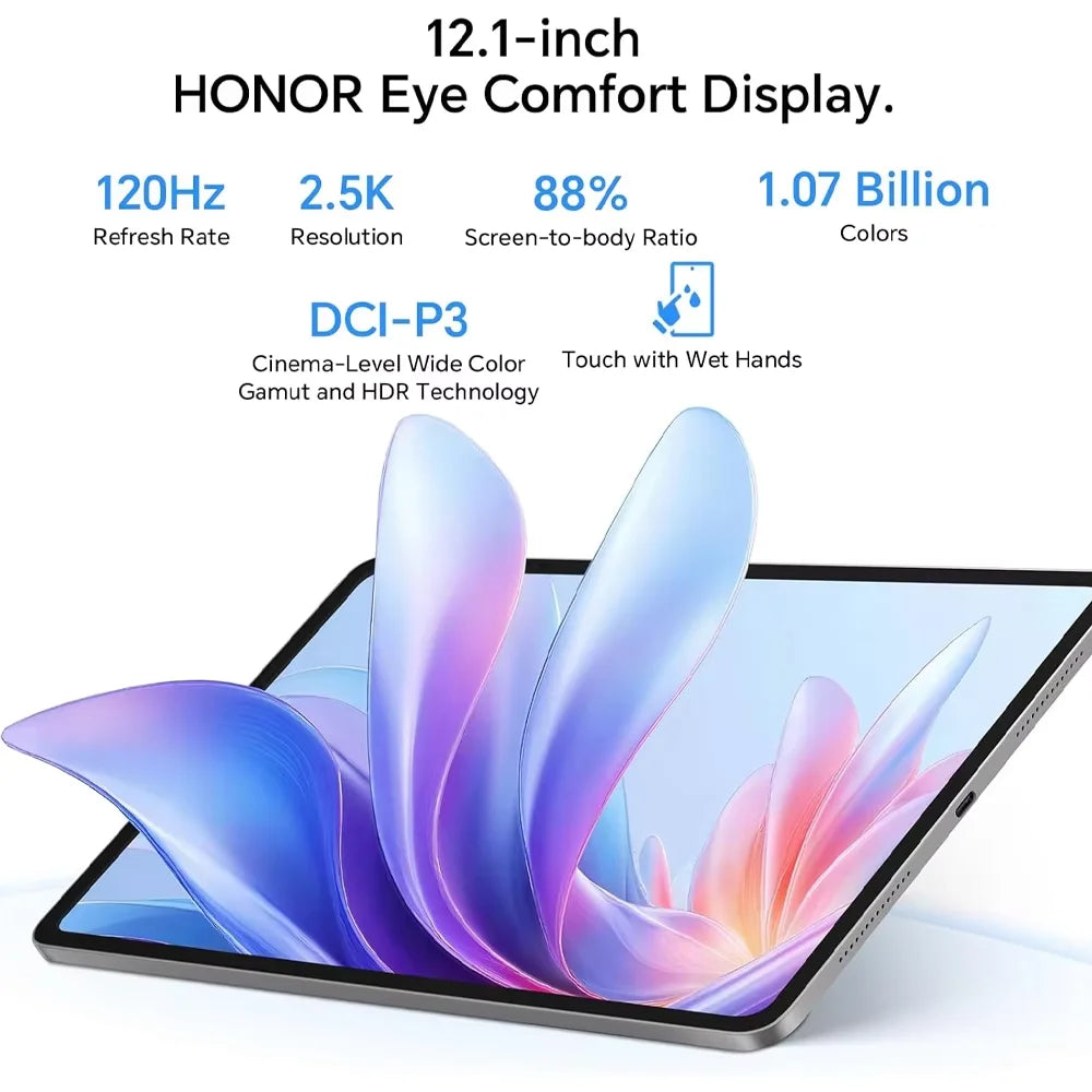 HONOR Pad 10 Tablet 8GB+256GB,12.1-inch 120Hz 2.5K(2560*1600) Display,Snapdragon 7 Gen 3 10100mAh Battery,MagicOS 9.0 (Android 15),8MP camera,WIFI 6,Bluetooth 5.3.