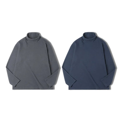 Maden Casual Gray Knitted Turtleneck Sweaters Men's Vintage 310g High Collar Waffle Pullovers Basic Fashion Black Warm Jumper