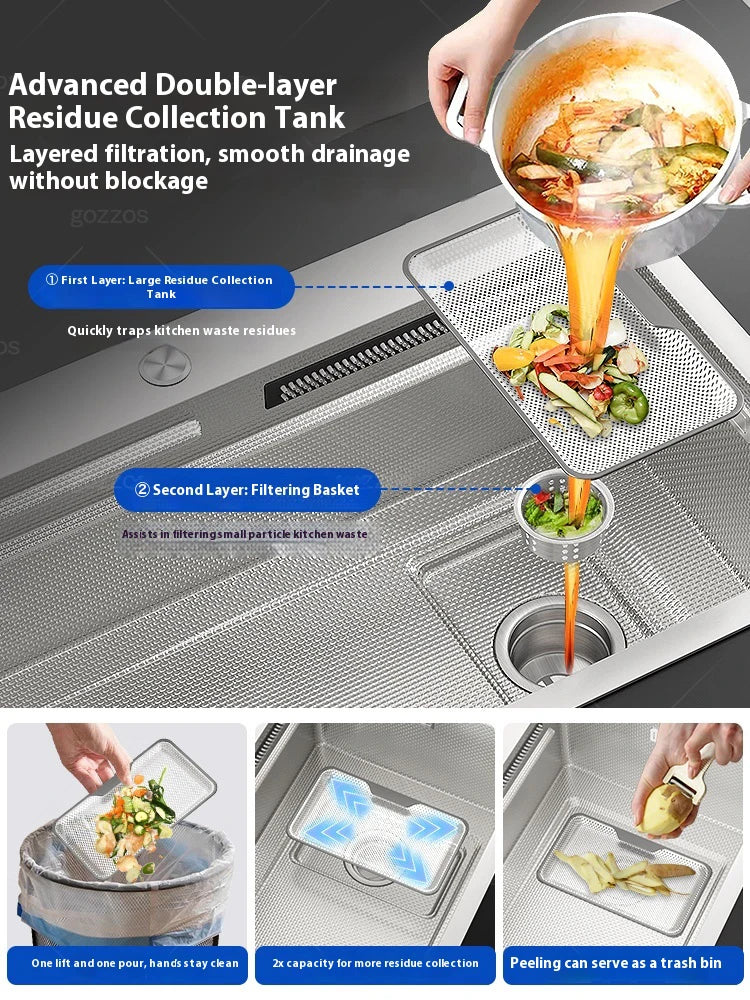 Stainless Steel Waterfall Kitchen Sink Multifunctional Scratch Resistant Wash Vegetables Basin Household Large Single Slot