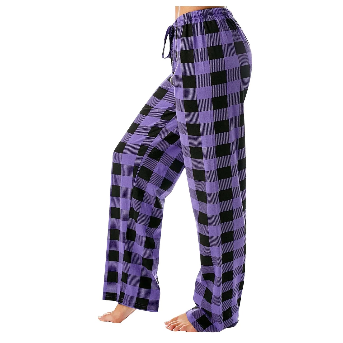 Frauen Weihnachten Pyjama Hosen Herbst Winter Plaid Gedruckt Hosen Mode Lässig Breite Bein Hosen Kleidung Streetwear