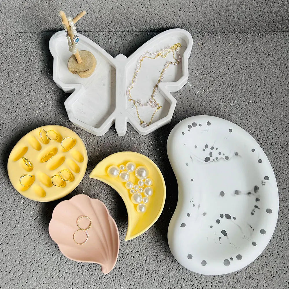 Large Cloud Tray Cement Mold Resin Butterfly Moon Pea Shaped Jewelry Display Tray Gypsum Concrete Mold for Terrazzo Creation.