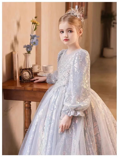 Mädchen Prinzessin Kleid Langarm Herbst Klavier Leistung Kleider Geburtstag Party Blumenmädchen Hochzeit Kinder Kleidung Abend.