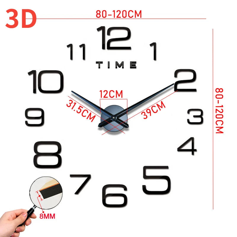 2022 moderne Design Große Wanduhr 3D DIY Quarz Uhren Mode Uhren Acryl Spiegel Aufkleber Wohnzimmer Wohnkultur Horloge