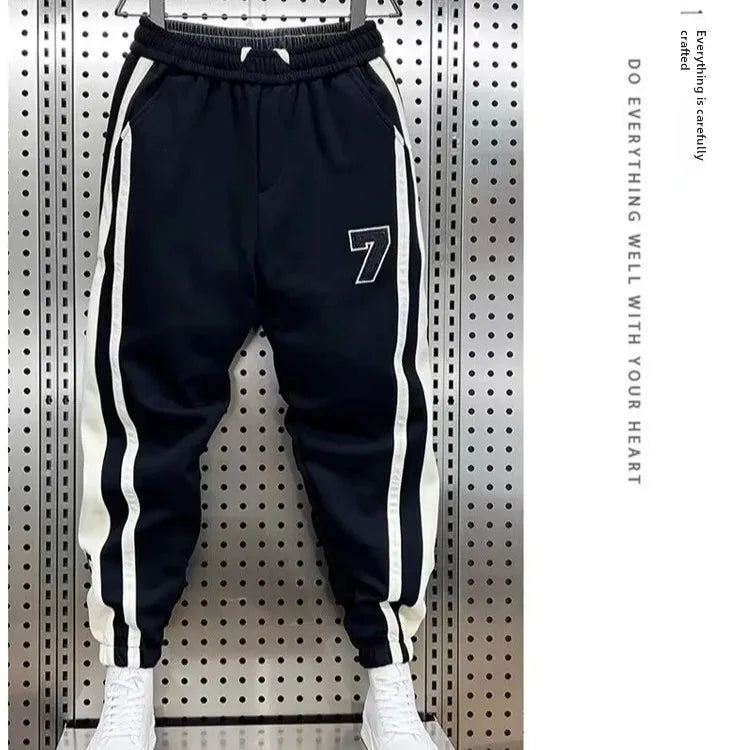 Fashionable Striped Color Blocking Sweatpants 2024 Autumn/Winter Men's New Casual Ankle Pants Patchwork Warm Harem Trousers.