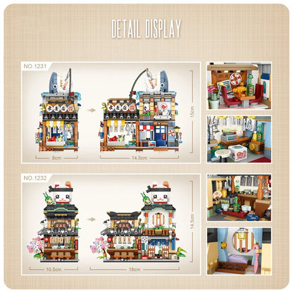 Street View Series Building blocks Izakaya Shaved Ice Shop Takoyaki Shop Coffee shop Panda Tea House model children's gift.