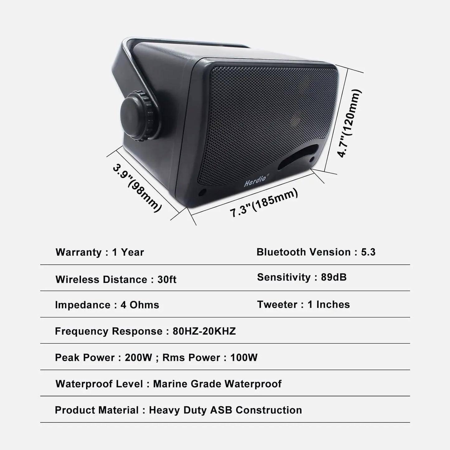 Herdio 3.5" Outdoor Bluetooth Speakers Waterproof 200W 3 Way Upgrade Premium Wall Mount Speakers Durable Mountable Loud Sound.