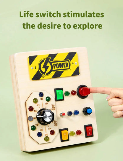 Montessori Busy Board Sensory Toys Wooden With LED Light Switch Control Board Travel Activities Children Games For 2-4 Years Old