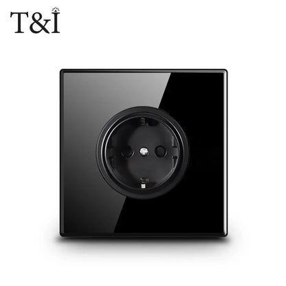 Schaltsteckdose aus gehärtetem Glas, selbstrückstellend, 1 2 3 4 Gang, Wandpaneel nach europäischem Standard nach britischem Standard mit Kontrollleuchte, 86 x 86 mm.