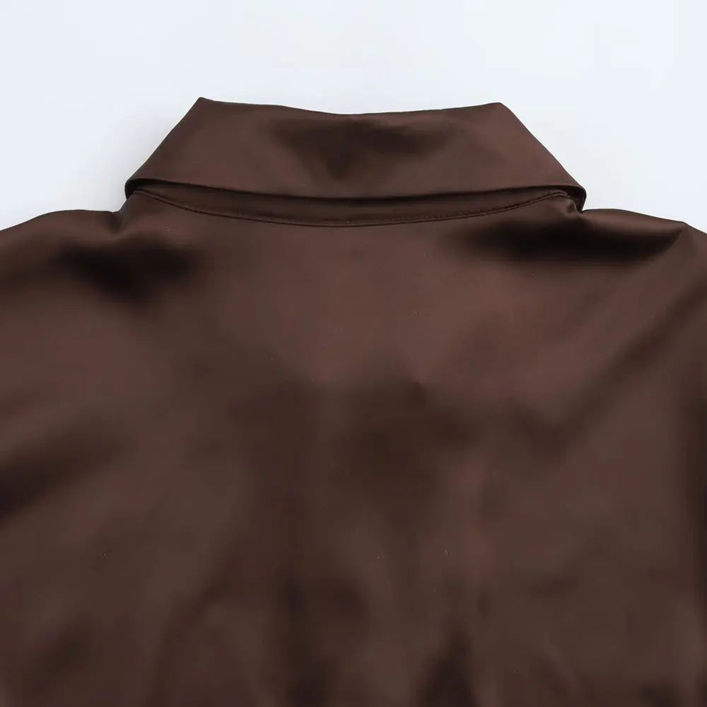 Women's Chic Lapel Collar Blouse Long Sleeve Button-Up Fashion Flowing Top Elegant Female Shirt Office.