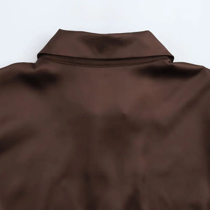 Women's Chic Lapel Collar Blouse Long Sleeve Button-Up Fashion Flowing Top Elegant Female Shirt Office.