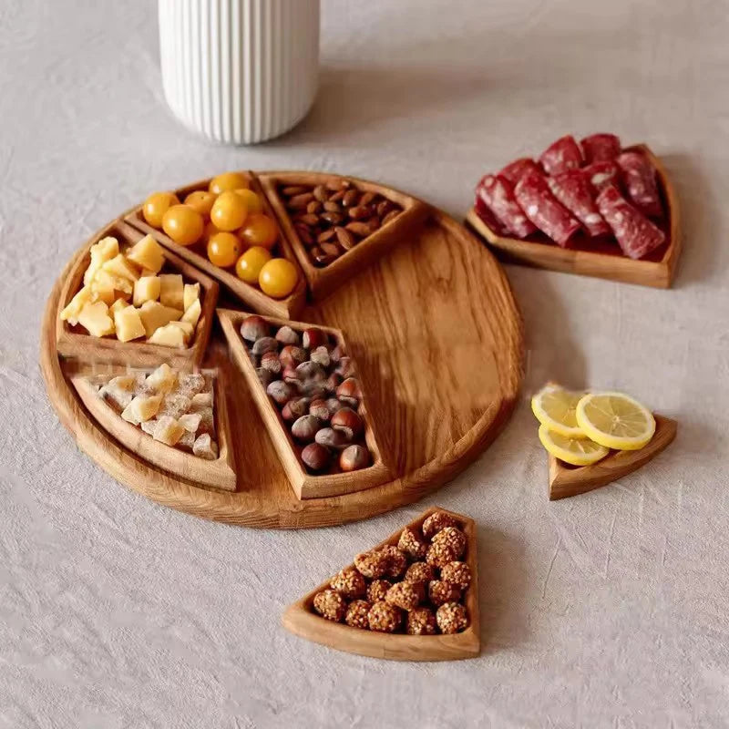 1PC Divided Wood Serving Tray Dessert Platter Fruit Appetizer Serving Plate Serving Platter Round For Candy Nuts Appetizers.