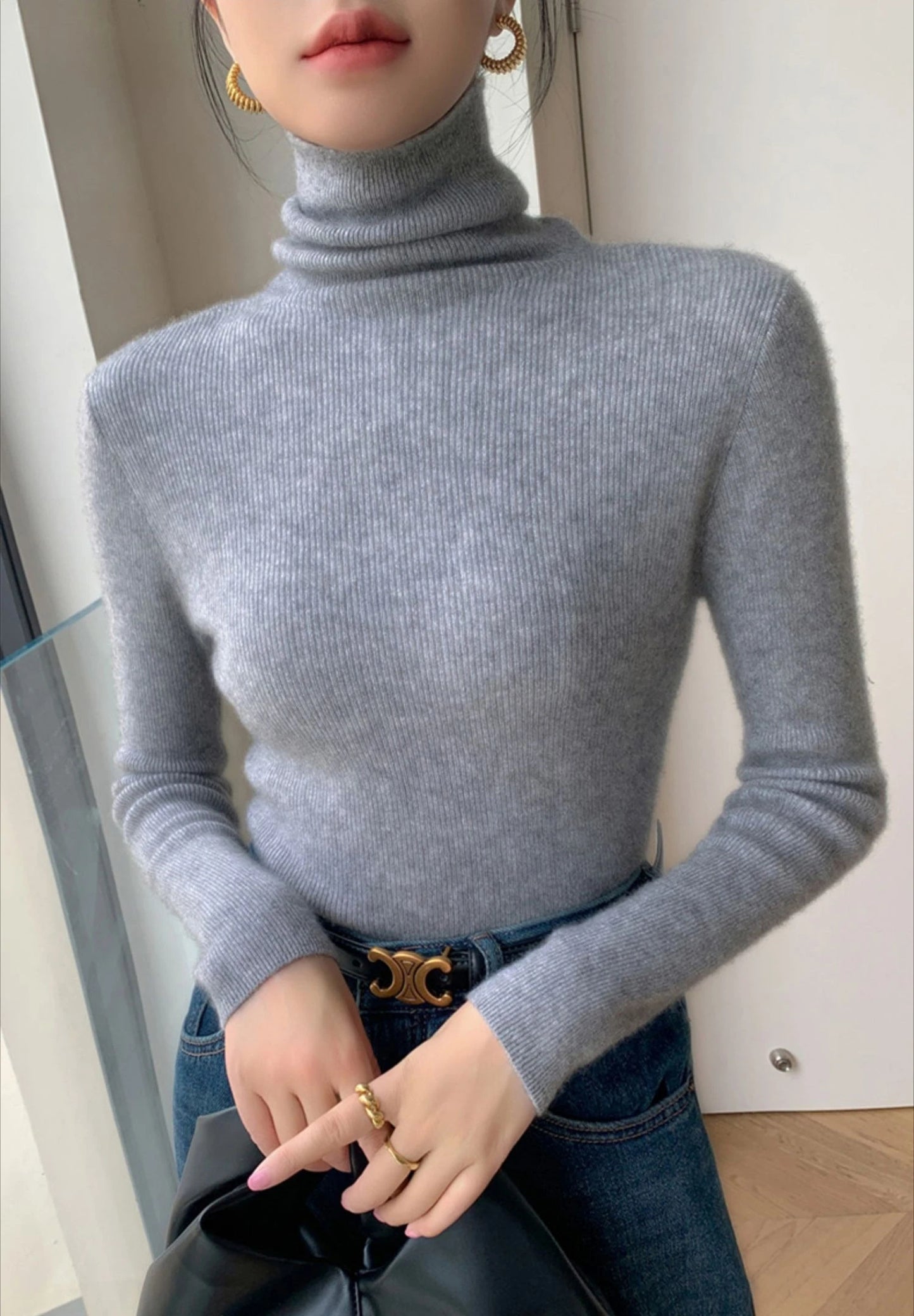 2025 herbst Winter Rollkragen Warme Jumper Lässig Feste Dünne Strickjacke Frauen Langarm Gestrickte Pullover Einfache Basis Schicht Top