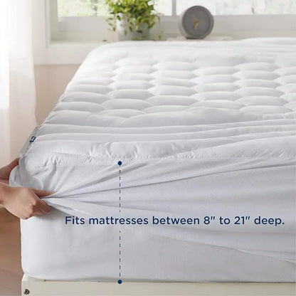 Cooling Quilted Fitted Mattress Pad Soft Noiseless Skin-friendly Bedspread Machine Washable Comfort  Mattress Protective Cover.