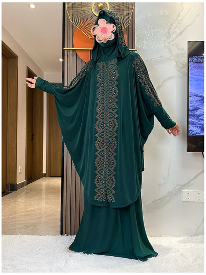 Two Piece Set Dress  Hijab Long Khimar Skirt Sets Islamic Niqab jilbab Women Eid Morocco Muslim Abaya Set Women Prayer Garment.