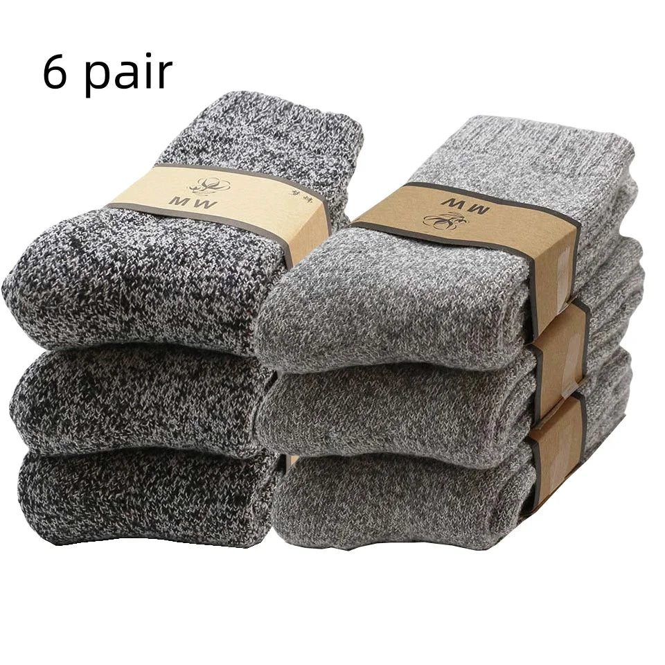 Winter Men's Merino Wool Socks Super Thick Warm High Quality Harajuku Retro Snow Casual Antifreeze Cashmere Socks Men 3 Pair
