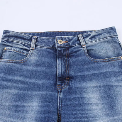 HH Women Denim Pant Sets Turn-Down Collar Long Sleeves Belt Autumn Coats+Pockets Loose High Waist Zipper Hemming Trousers