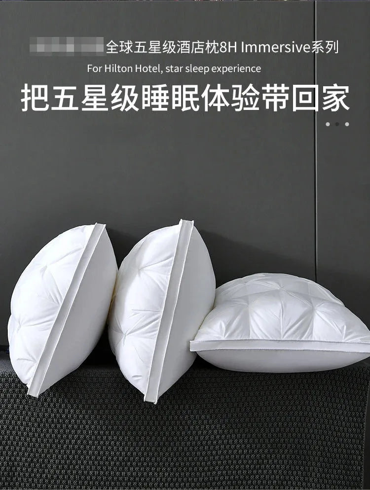 New Hilton Twisted Flower Bread Pillow Feather Velvet Neck Protection Hotel Pillow Core Single Person Not Easy to Collapse.