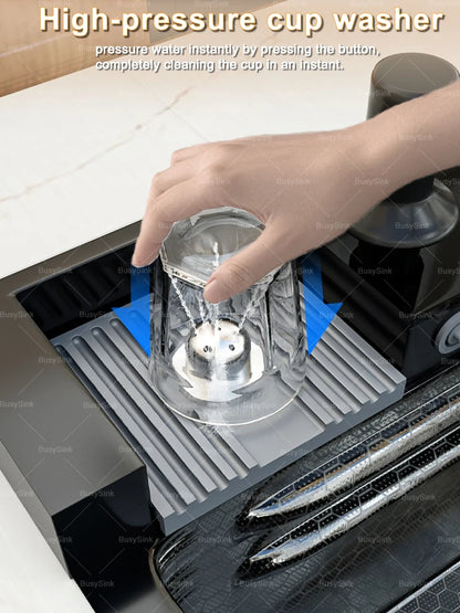 Stainless Steel Kitchen Sink Waterfall Wash Vegetables Basin Intelligent Digital Display Faucet Dish Wash Bowl Large Single Slot