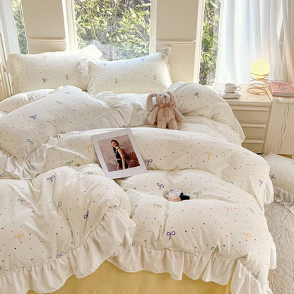INS Princess 2025 New Style Bedding Sets Sweat Bow Quilt Cover Romantic Bedclothes Decor Woman Bedroom Duvet Cover Set 4pcs.