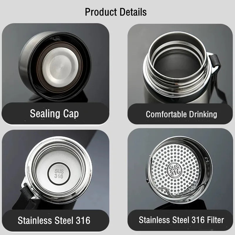 600ML/1000ML/1500ML Double Stainless Steel 316 Thermal Flask With Filter Portable Coffee Tea Thermal Bottle Travel Tumbler.